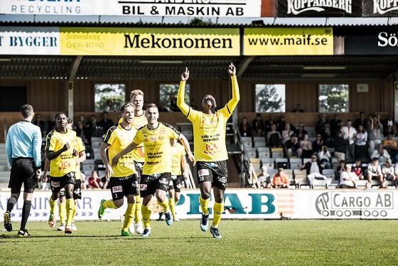 Prosper Kasim [R] celebrating after scoring the goal