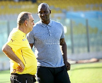 Tony Baffoe (right) with Black Stars Coach Avram Grant (left)....Image by Images Image