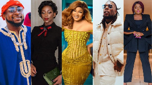 L - R: Davido, Genevieve, Omotola, Burna Boy, Funke Akindele