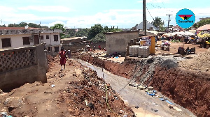 The drainage under construction at the Suame market in Kumasi