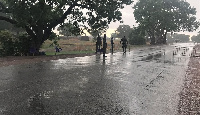 The officers went about their duties in the rain