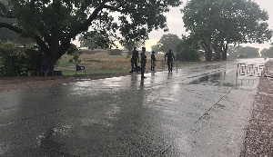 The officers went about their duties in the rain