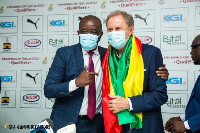 GFA president Kurt Okraku(L), Black Stars coach, Milovan Rajevac(R)