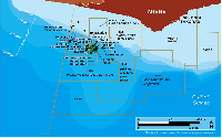 Map showing locations of Deepwater Tano Block, West Cape Three Points Block