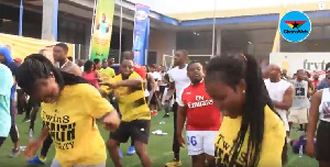 A section of participants excising during aerobics session