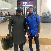 Asamoah Gyan and Ghana's High Commissioner to India Michael Ocquaye Jnr