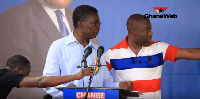 Prof. Frimpong Boateng being walked off stage at the NPP's manifesto launch