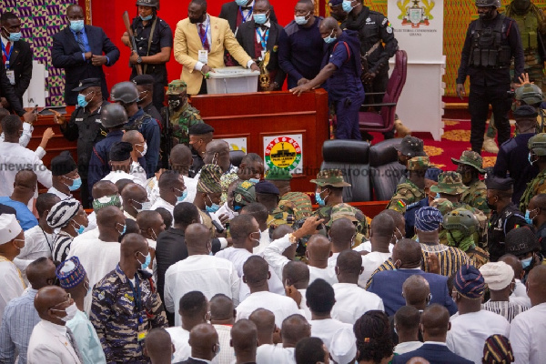 There was complete chaos in Ghana's Parliament early Thursday