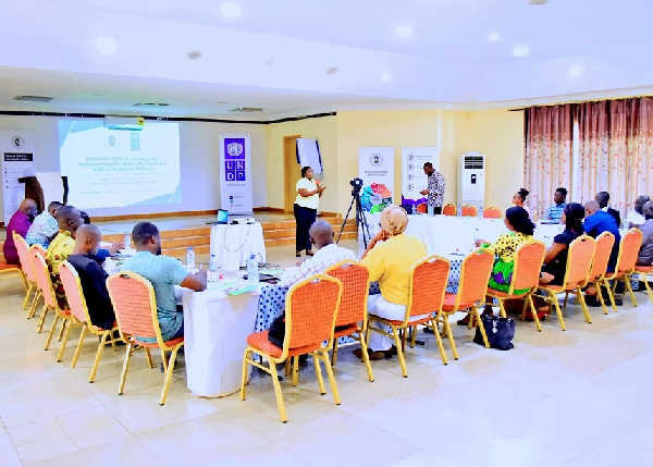 Sylvia Senu, UNDP Economic Analyst engaging a section of MSMEs in Kumasi