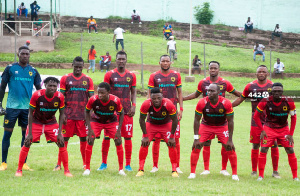 Kotoko players line up for a group photo before a GPL fixture in February 2021