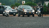 A commercial vehicle run into the president's convoy on the Takoradi-Cape-Coast highway