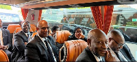 African leaders being transported on a coach provided by the United Kingdom government