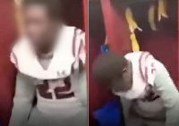 A Black Moline High School football player was forced by his teammates to sit with banana peels