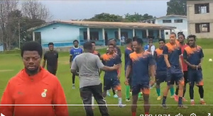 Players of Bechem United leaving the field