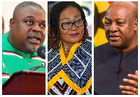 Photo collage of Koku Anyidoho, Lordina Mahama and John Dramani Mahama