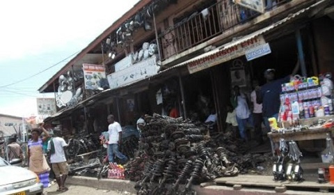 Spare parts dealers at Abossey Okai going about their businesses