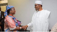 Lauretta Onochie as she meet Buhari bak bak | File photo