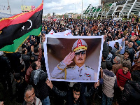 Supporters of East Libya's strongman Khalifa Haftar gather in Benghazi