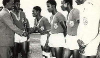 The Ghanaian team being inspected by Dr Kwame Nkrumah