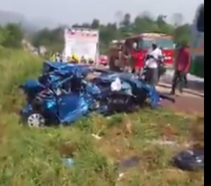 The Toyota Vitz Was Completely Mangled, While The Driver Died On The Spot