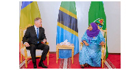 President Samia Suluhu Hassan, in talks with her guest, the President of Romania, Klaus Iohannis,