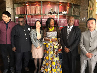 Catherine Afeku, Minister of Tourism, Arts and Culture (in Afrincan print slit and kaba)