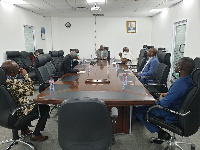 Director-General of the Authority, Thomas Kofi Alonsi with Captain Emmanuel Ankamah at Tema port