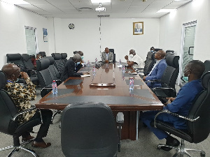 Director-General of the Authority, Thomas Kofi Alonsi with Captain Emmanuel Ankamah at Tema port