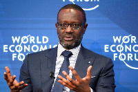 Tidjane Thiam, Chief Executive Officer of Credit Suisse, gestures as he speaks during a session