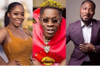 Moesha Bodoung, Shatta Wale and Funny Face (L-R)