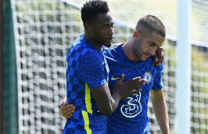 Black Stars defender, Abdul Baba Rahma with his Chelsea teammates, Hakim Ziyech