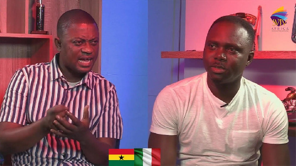 Italy-based Ghanaian, Francis Wiredu with the SVTV Africa presenter