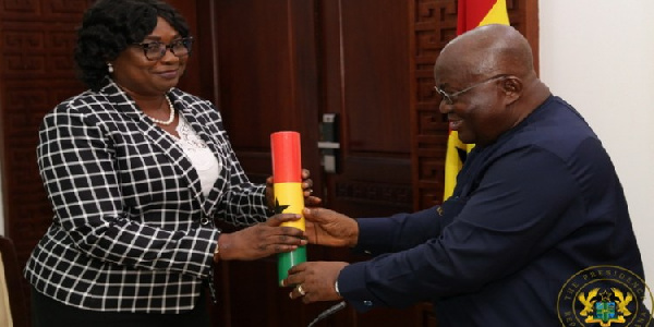 Ms Jane Cynthia Naa Torshie Lamptey (L) and President Akufo-Addo