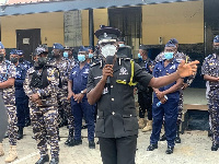 Dr George Akuffo Dampare speaking to his officers before the demonstration