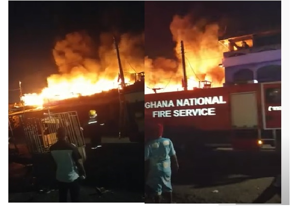 The Ghana Fire Service team were at the scene to douse the inferno