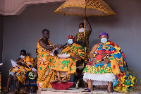 Dasebre Dr. Amankona Diawuo III sititing in state with his Queen Mother