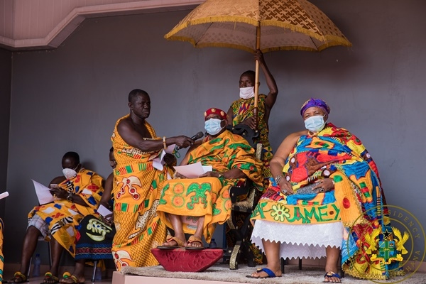 Dasebre Dr. Amankona Diawuo III sititing in state with his Queen Mother