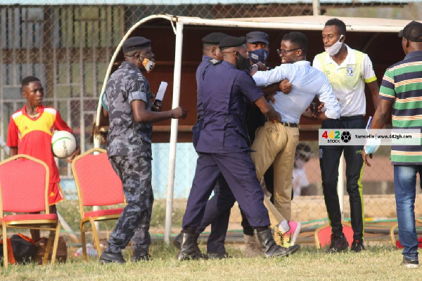 The coach had to be pulled away by Police after engaging in verbal exchanges with a linesman