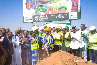 Dr Mahamudu Bawumia cutting sod for the construction of watermelon processing factory