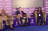 Adetomi Soyinka, (right) stressing a point during a panel discussion