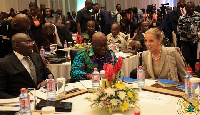 President Akufo-Addo, Dr. Muhamudu Bawumia and the UK Minister of State for Africa, Harriet Baldwin