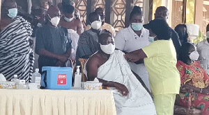 The Asantehene Otumfuo Osei Tutu II and his wife Lady Julia were vaccinated at the Manhyia Palace