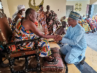 Nana Akuoko Sarpong exchanging pleasantries with Ontempong Dr. Arafat Sulemana