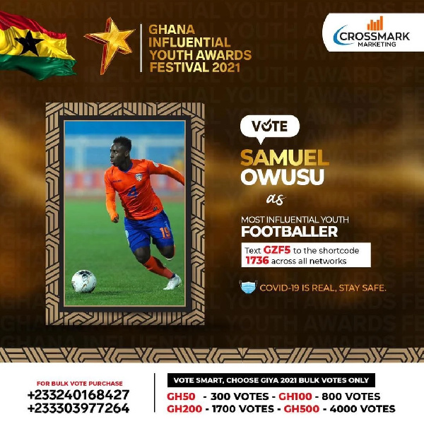 Samuel Owusu has been nominated for the Most Influential Youth Footballer of 2021