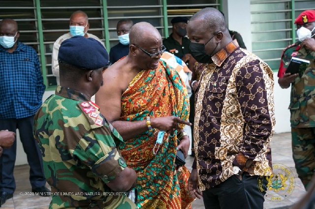 Minister of Land and Natural Resources Samuel Abu Jinapor in a chat with some of the c'ttee members