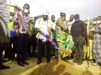 Vice President Dr Mahamudu Bawumia cutting sod for the upgrade of Sureso-Samreboi road