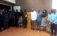 Former President John Mahama with some members of the NDC and officials of the Electoral Commission