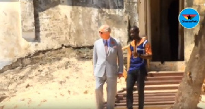 Prince of Wales, Prince Charles with a tour guide at the Osu Castle