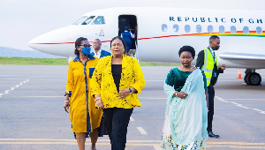 Rebecca Akufo-Addo arrives at the Kigali International Airport