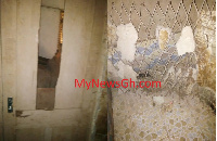 The concrete cement together with the iron metal was seen on the toilet during an inspection